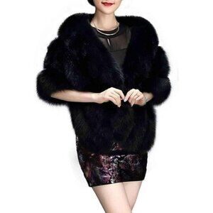 Luxury Faux Fur Shawl for Women Winter Fur Coat Wedding Party Fur Stole Wraps Ca
